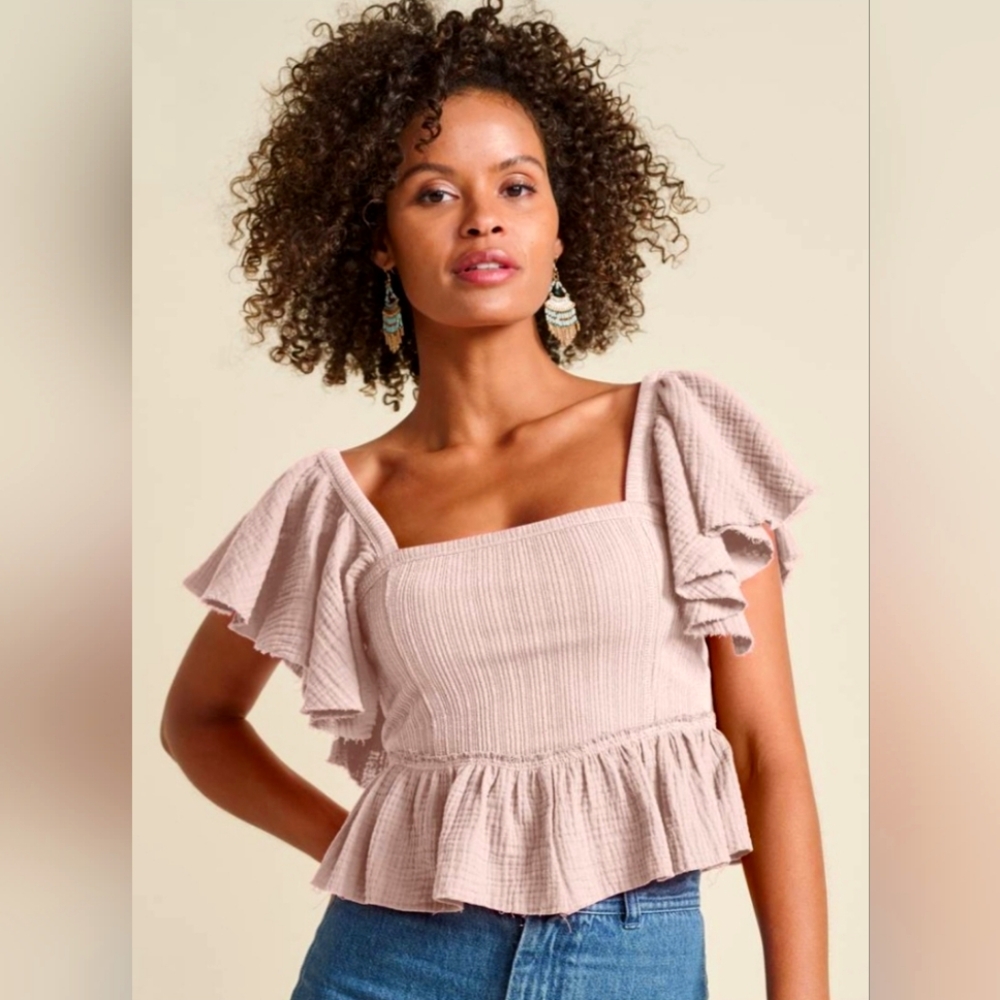 ( BRAND NEW) Raw Edge Peplum Crop Top
